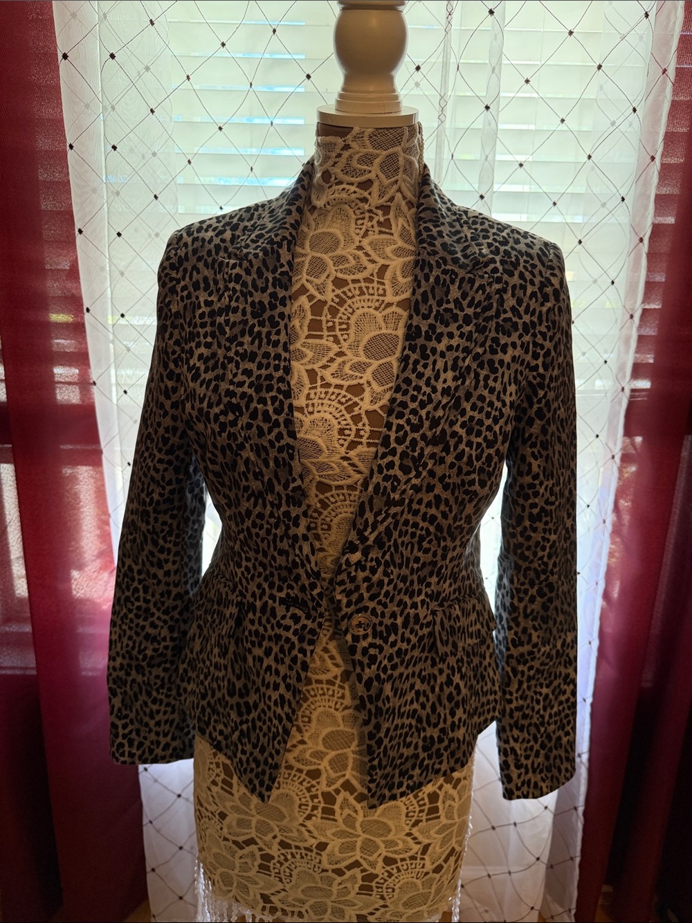 Leopard Print Tailored Women's Blazer - Brown/Gray (132) - Picture 4 of 7